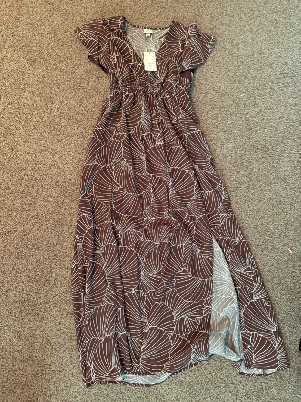 a new day Maxi Dress with White Leaf Line Print